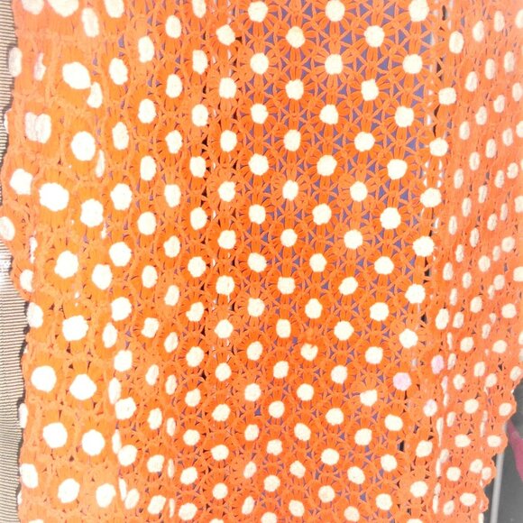 BLNK -  84" x 60" HAND KNITTED BLANKET Vintage Wool Blanket Flowers Bedspread - Picture 3 of 9